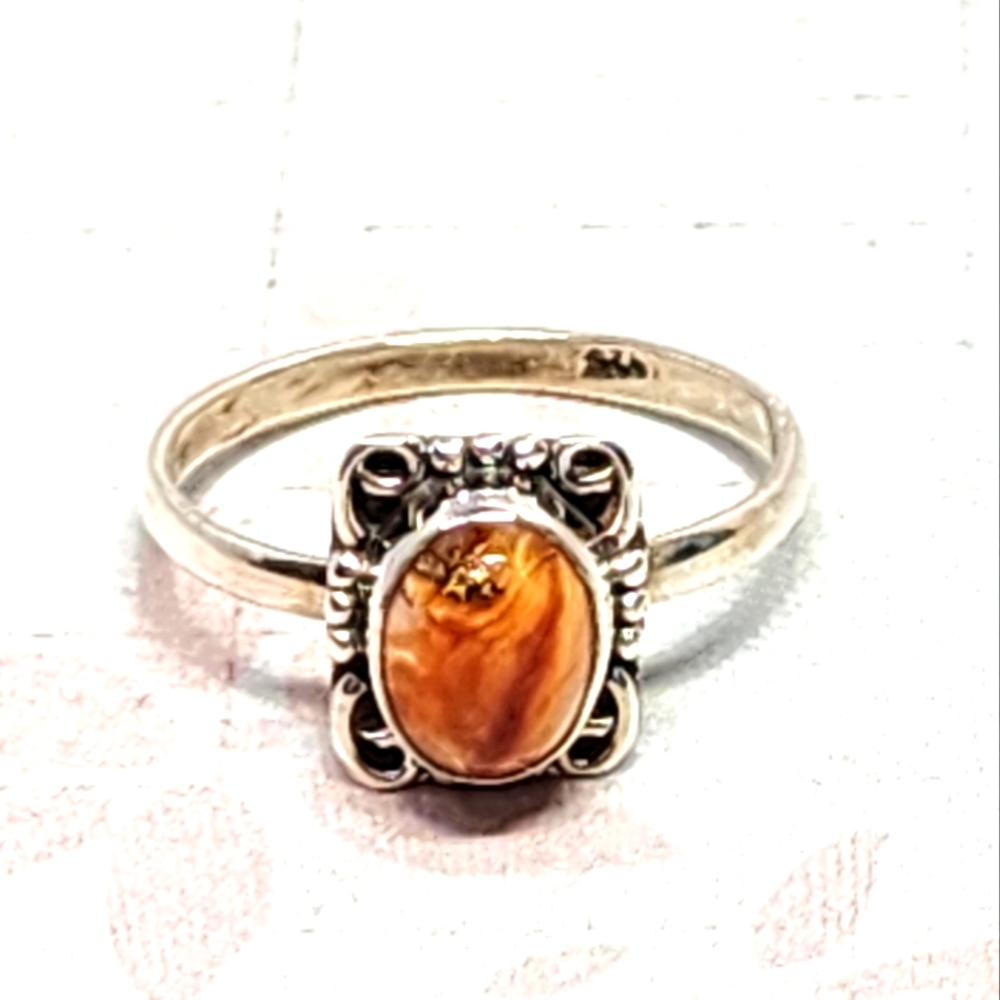 Vintage Oyster Copper Turquoise and Sterling Ring